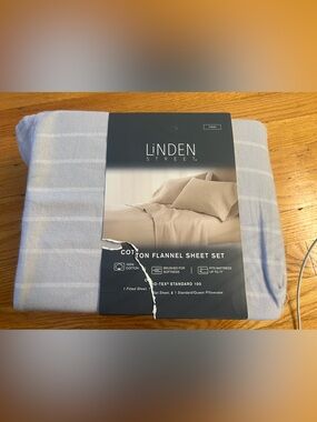 Linden Street Studio Light Blue and White Striped Cotton Flannel Sheet Set